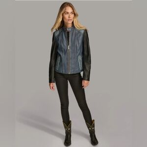 Wilsons Leather Combo Alora Women Denim Look Black Jacket